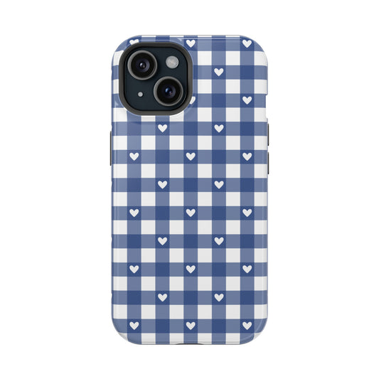 Blue Picnic Hearts Gingham MagSafe Case