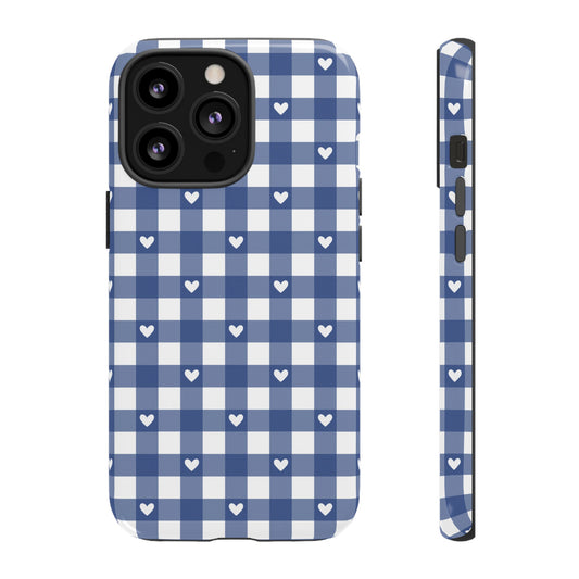 Blue Picnic Hearts Gingham Case