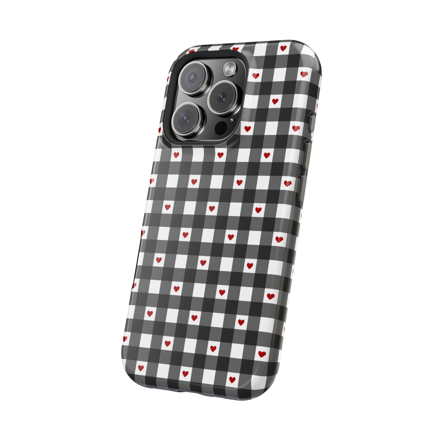 Black Picnic Hearts Gingham MagSafe Case