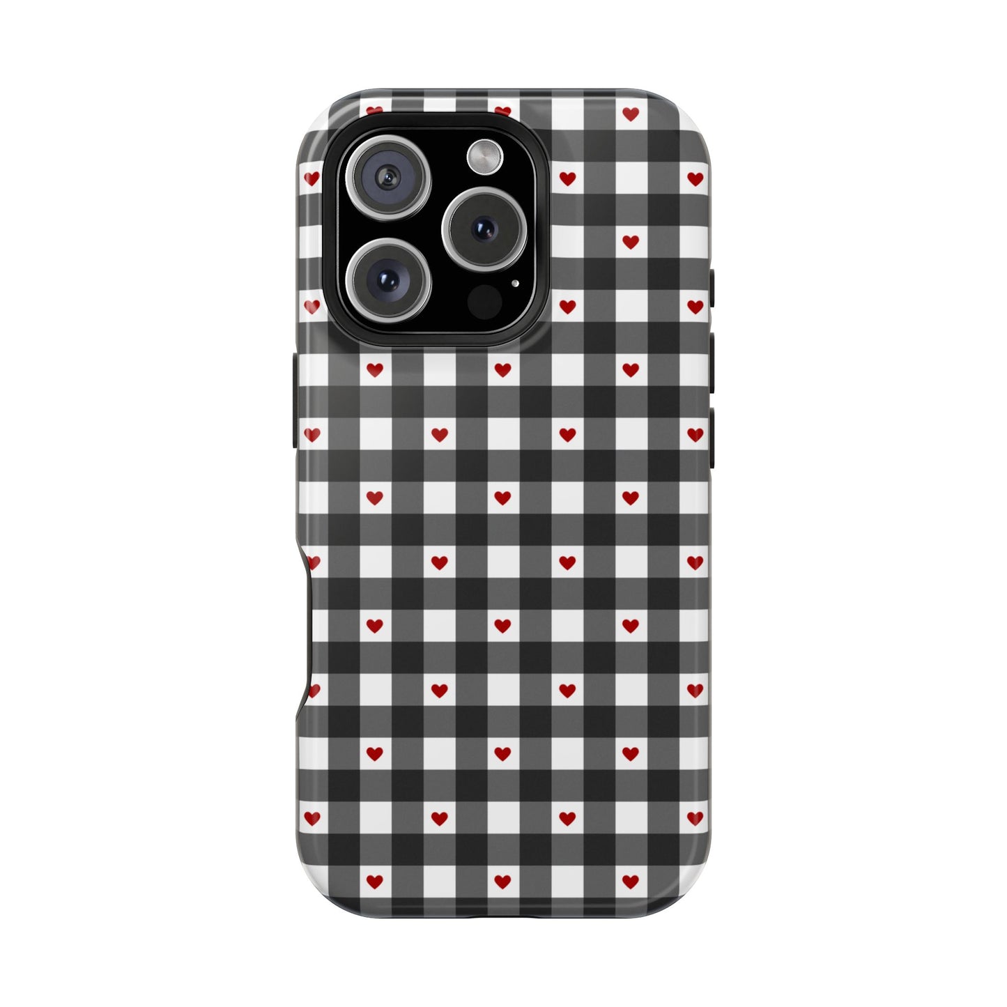 Black Picnic Hearts Gingham MagSafe Case