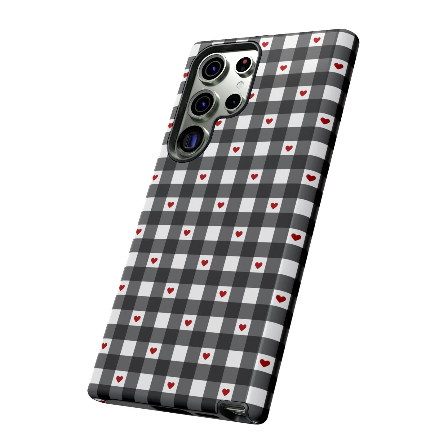 Black Picnic Hearts Gingham Case