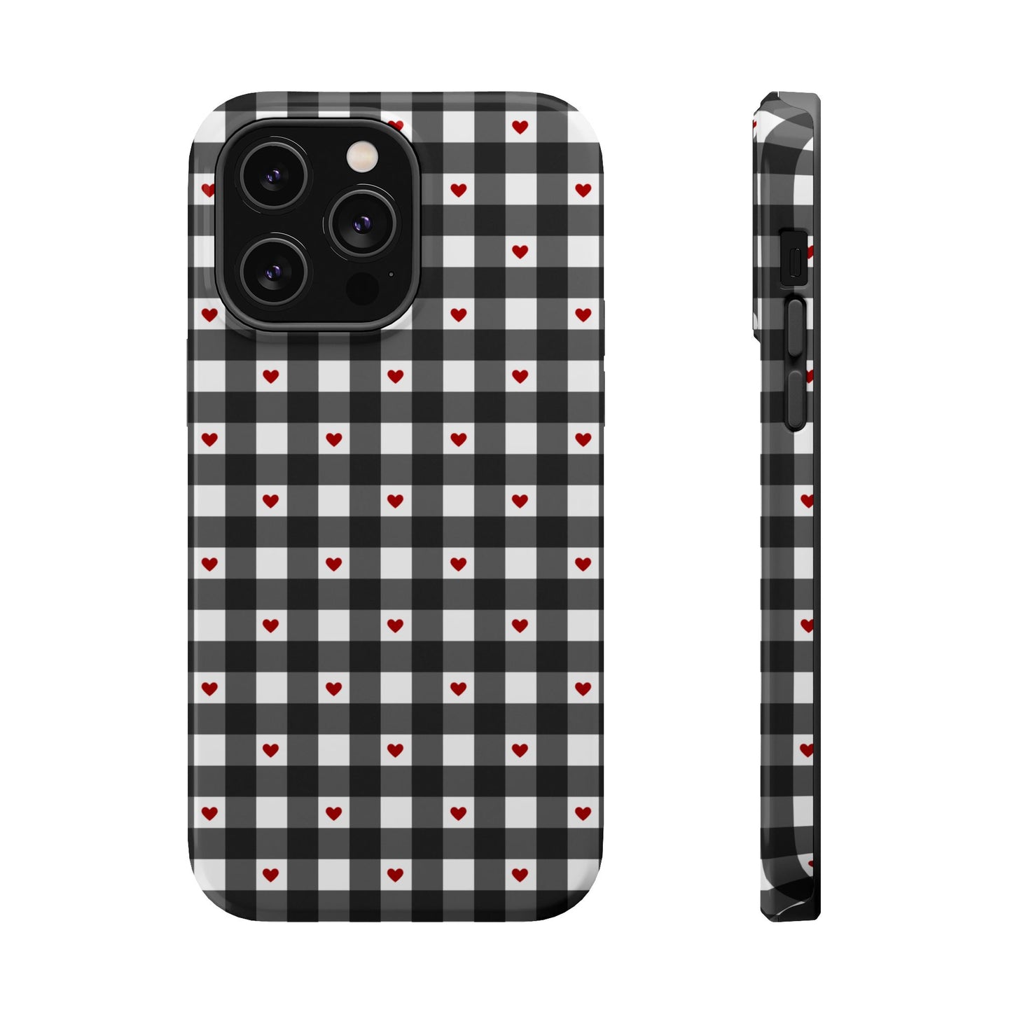 Black Picnic Hearts Gingham MagSafe Case