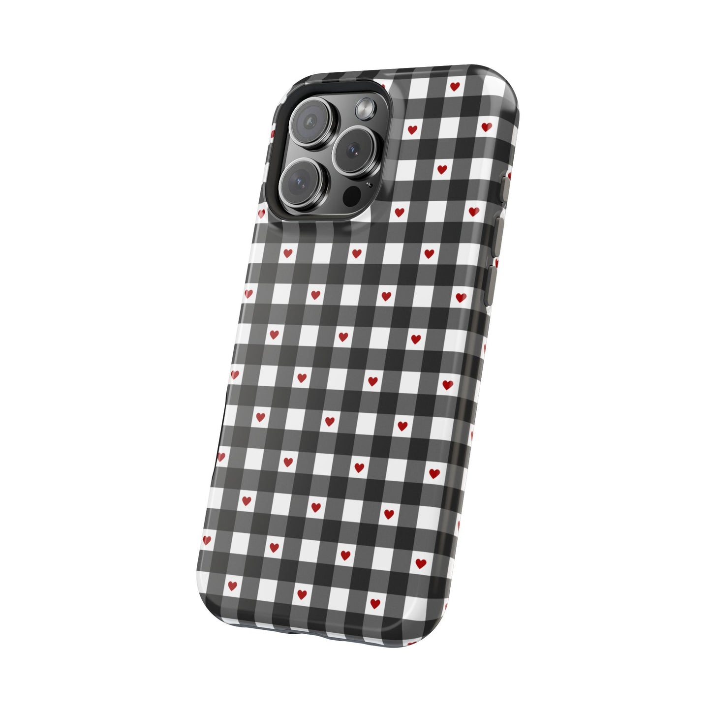 Black Picnic Hearts Gingham MagSafe Case