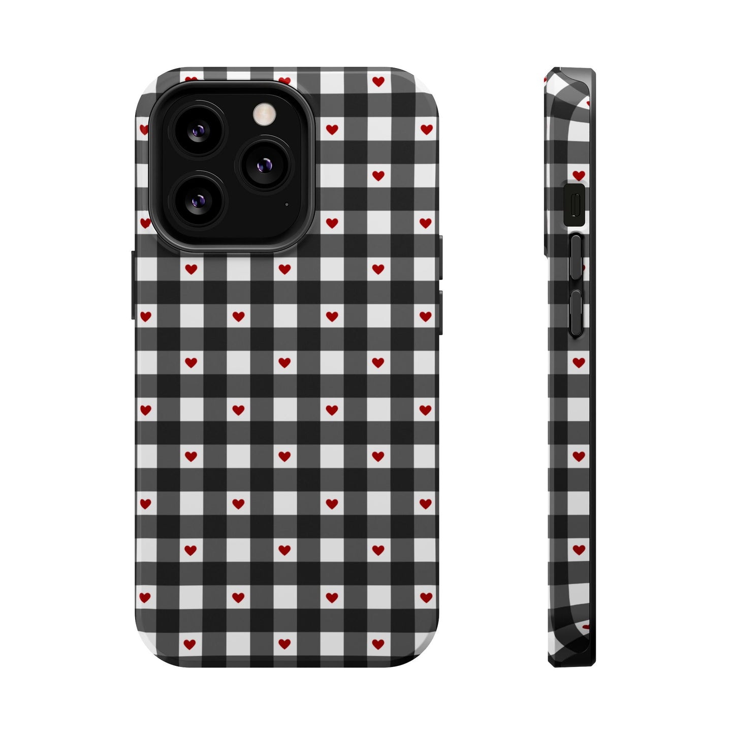 Black Picnic Hearts Gingham MagSafe Case