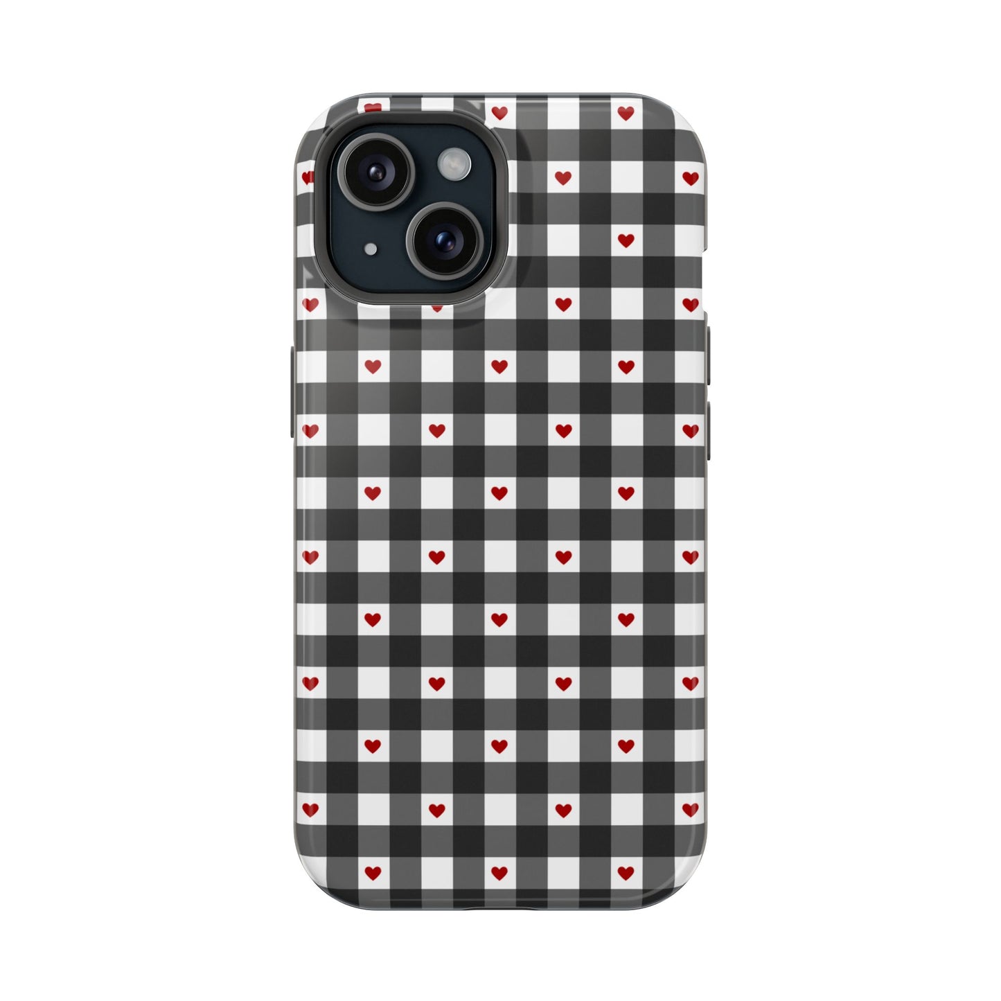 Black Picnic Hearts Gingham MagSafe Case