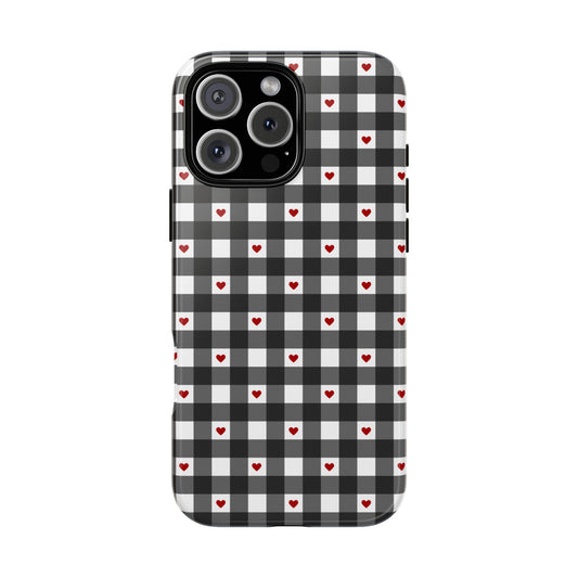 Black Picnic Hearts Gingham Case