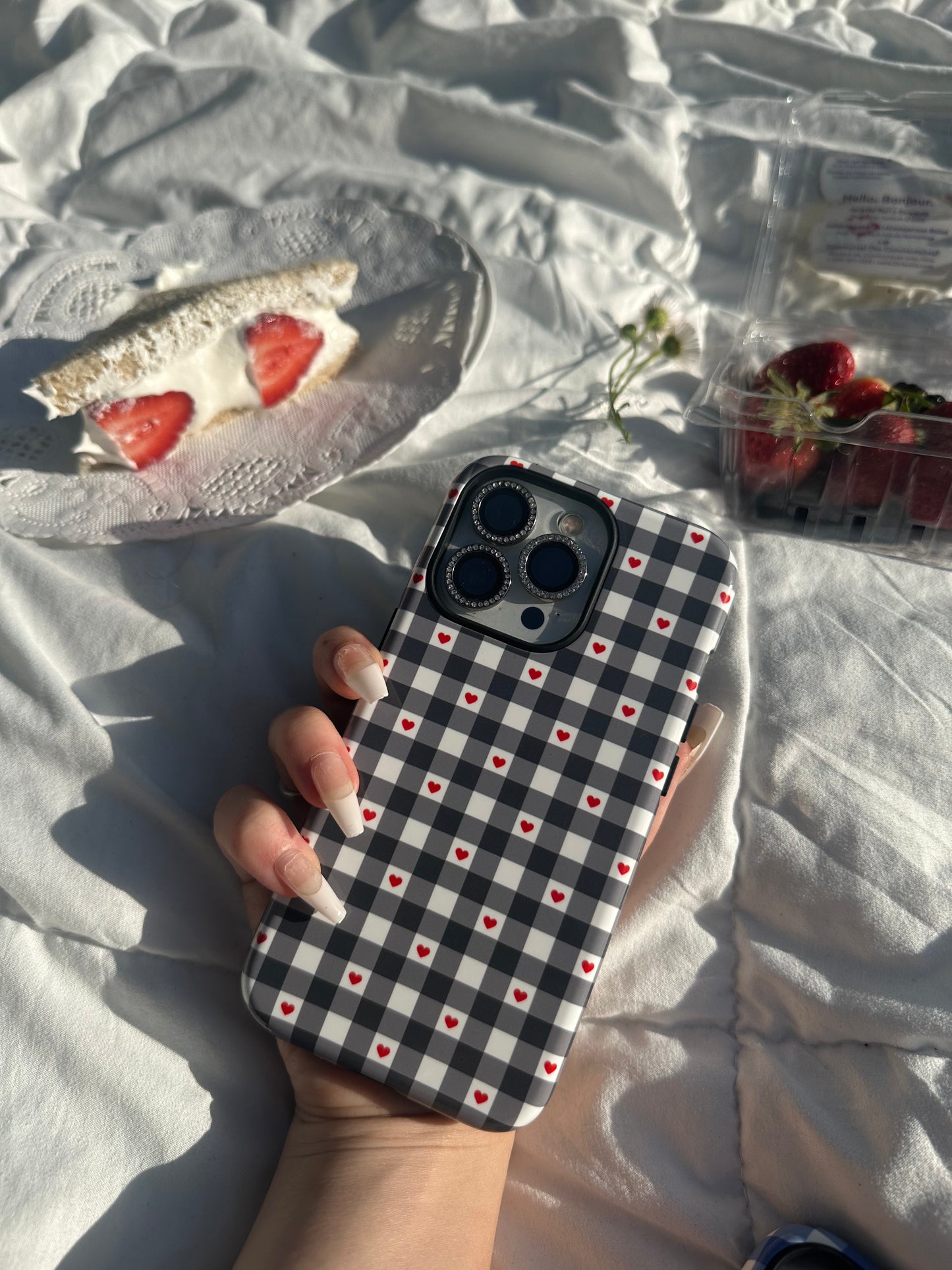 Black Picnic Hearts Gingham Case