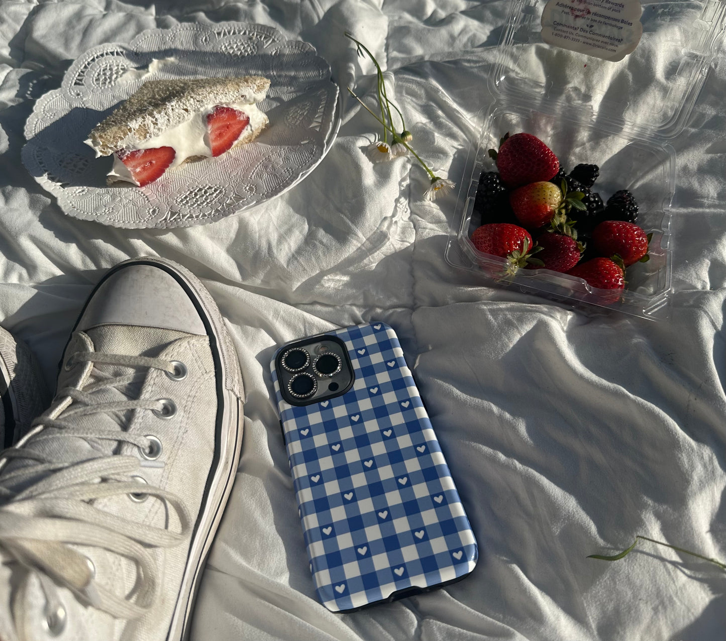 Blue Picnic Hearts Gingham Case